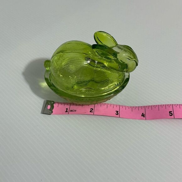 Small Green Textured Glass Bunny on a Basket Candy Dish with Lid 2 Piece Set - Picture 6 of 6